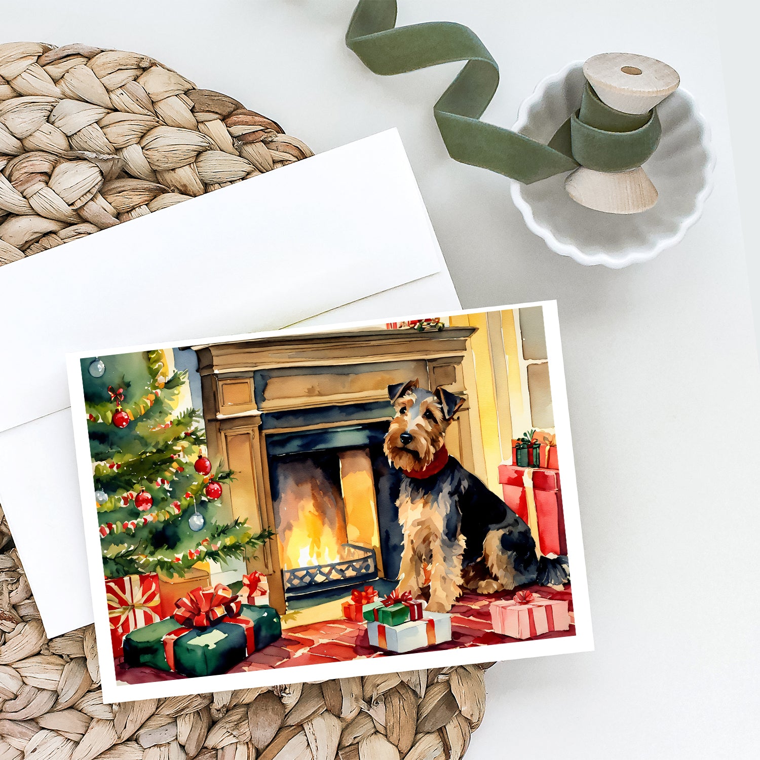 Welsh Terrier Cozy Christmas Greeting Cards Pack of 8