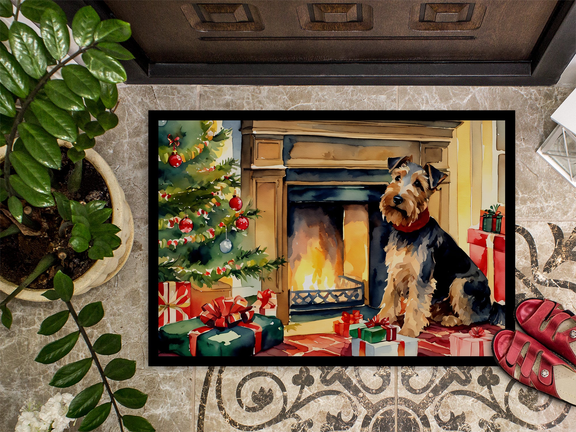 Welsh Terrier Cozy Christmas Doormat