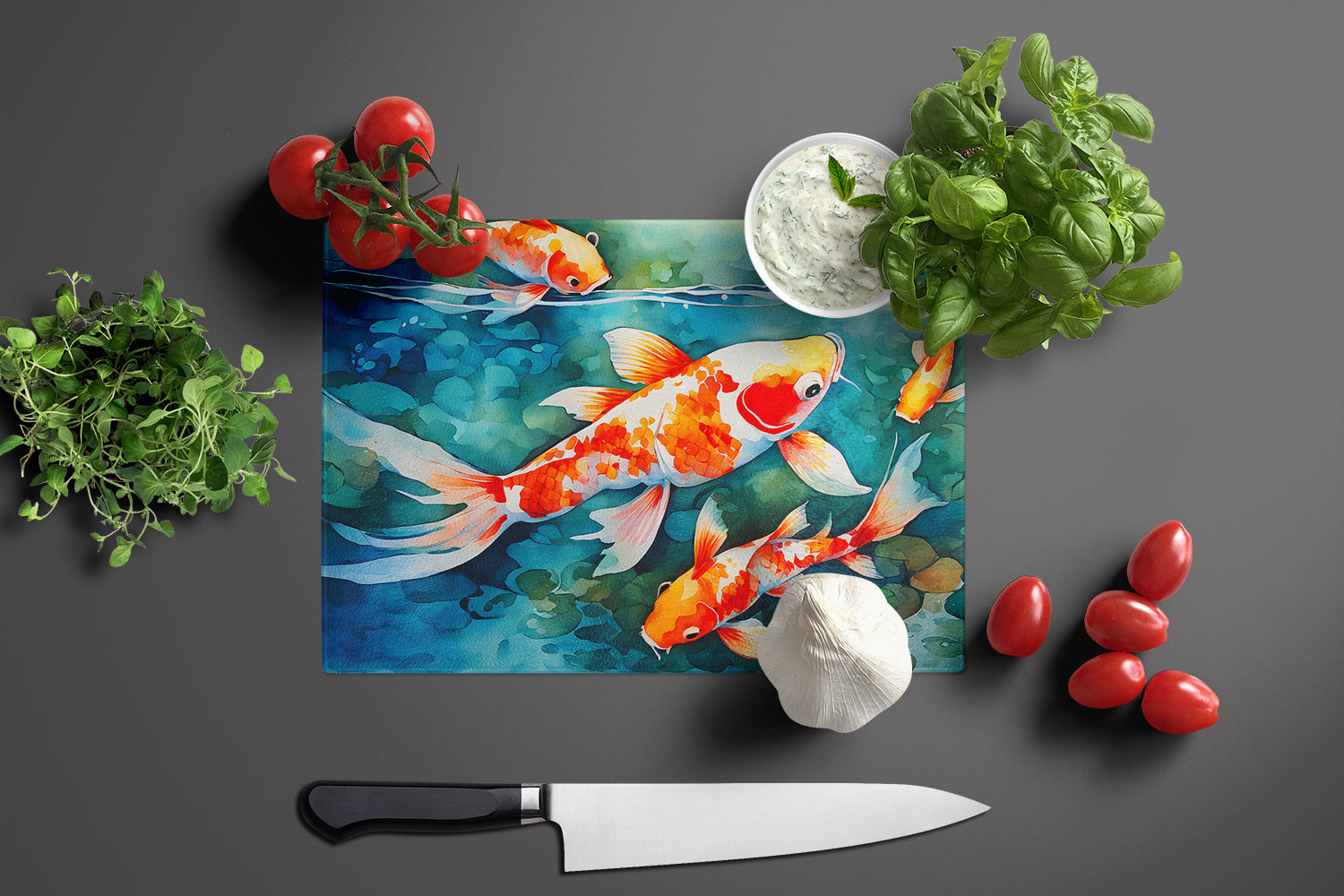 Koi Fish Glass Cutting Board Large