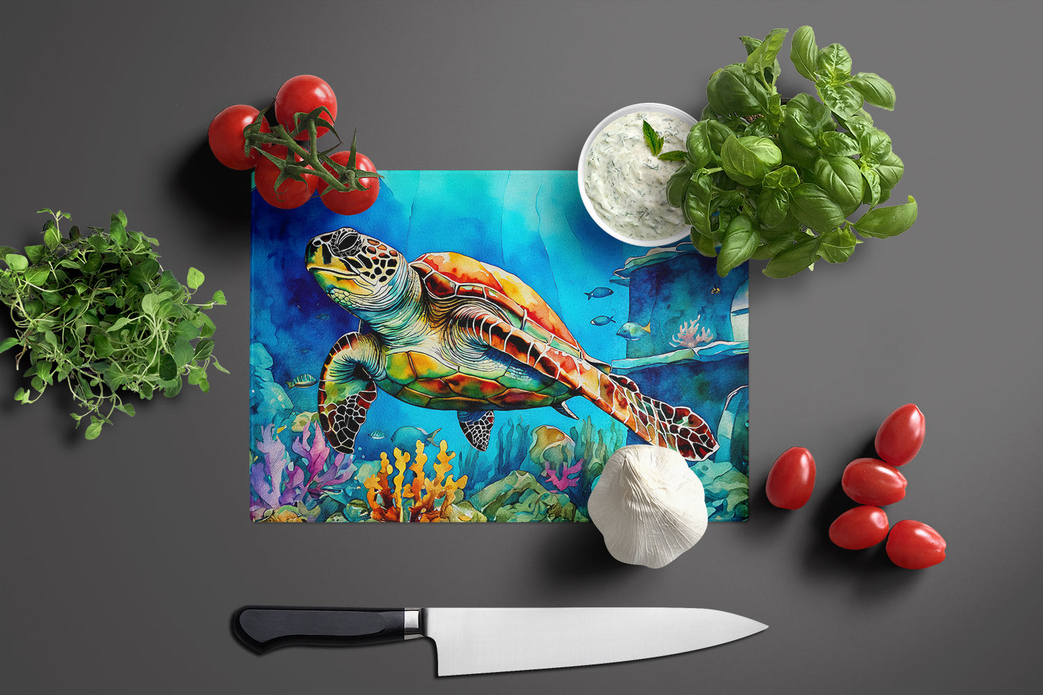 Loggerhead Sea Turtle Glass Cutting Board Large