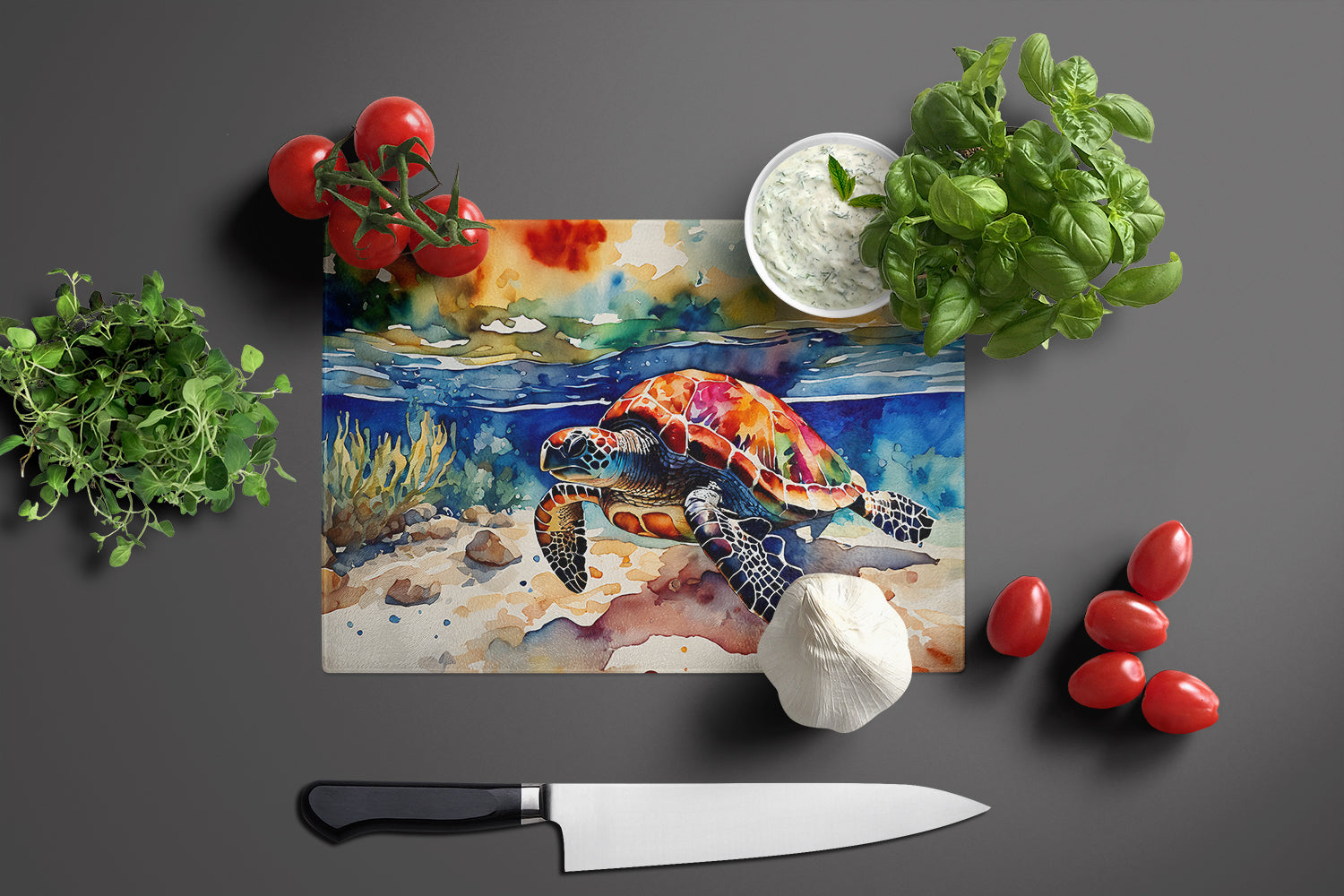 Loggerhead Sea Turtle Glass Cutting Board Large