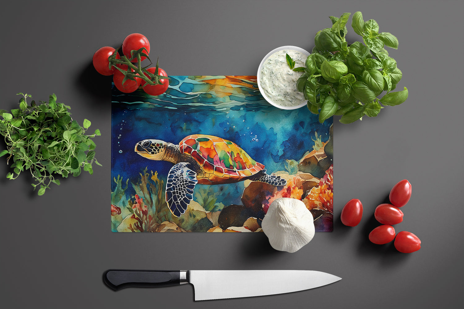 Loggerhead Sea Turtle Glass Cutting Board Large