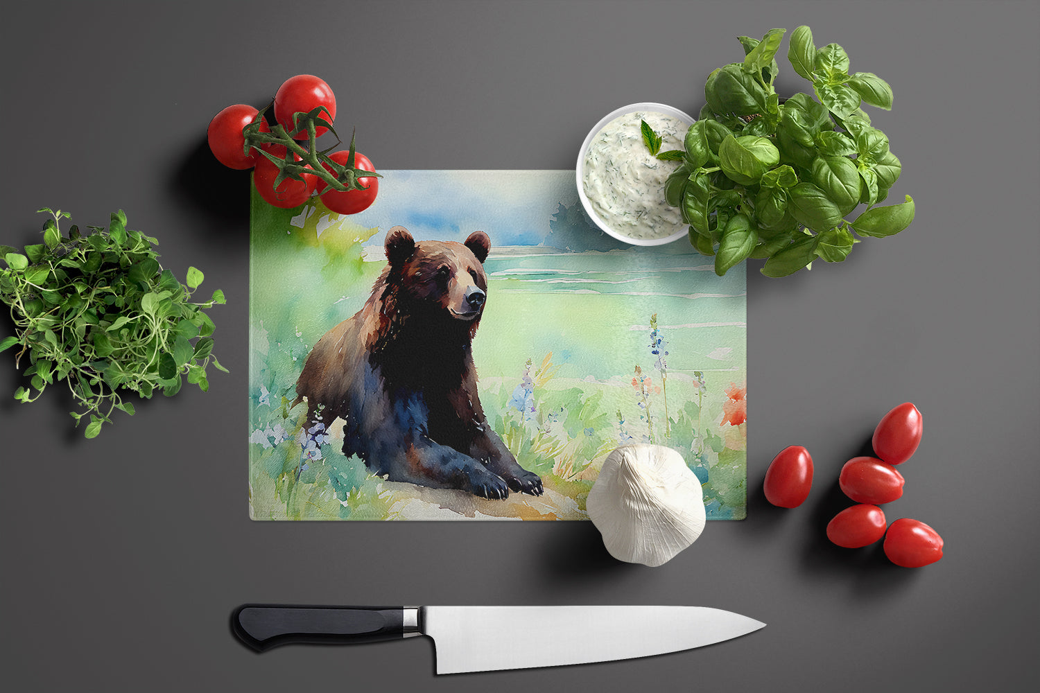 American Black Bear Glass Cutting Board Large