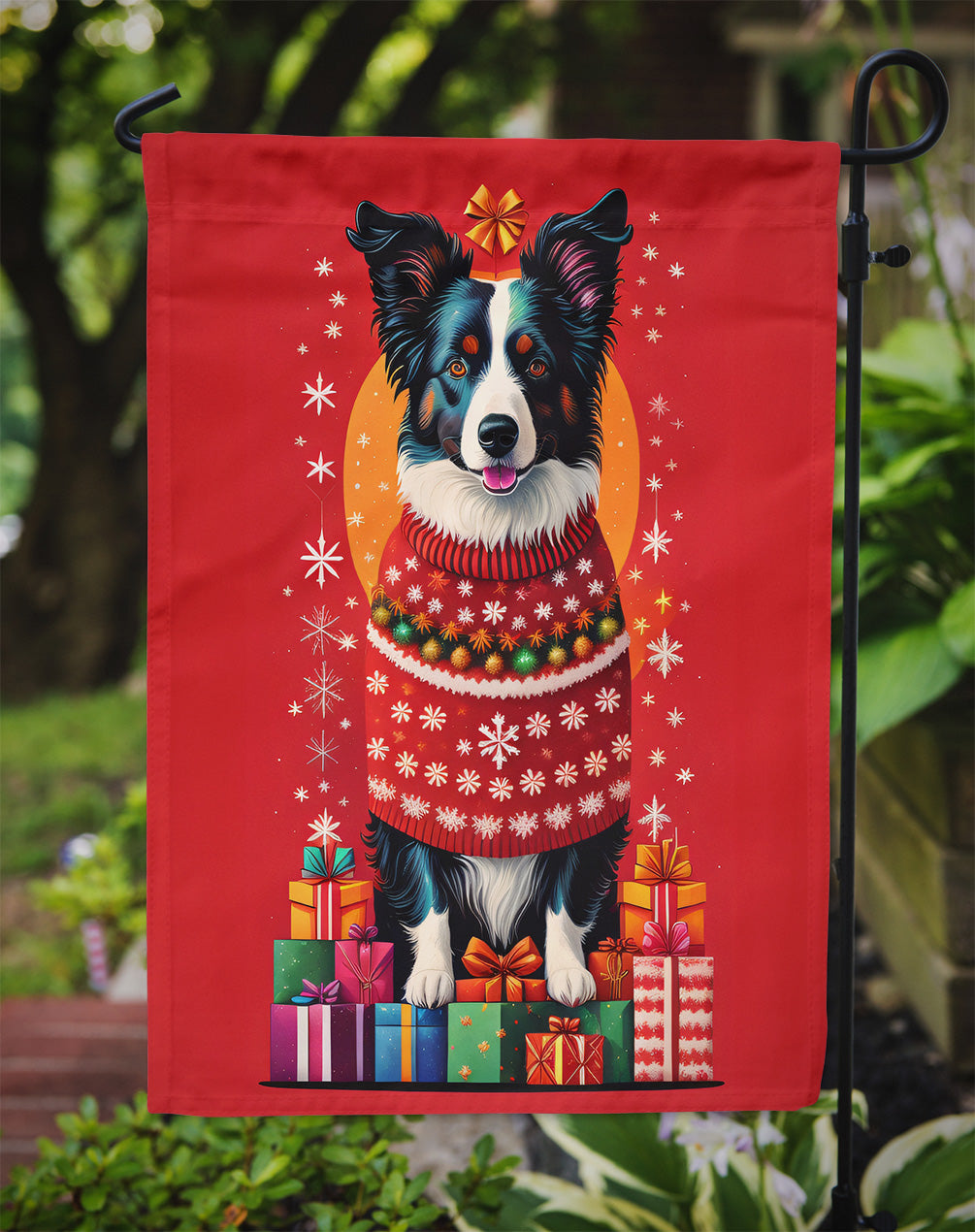 Border Collie Holiday Christmas Garden Flag