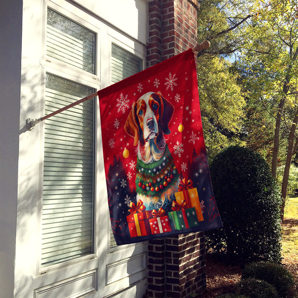 Brittany Spaniel Holiday Christmas House Flag