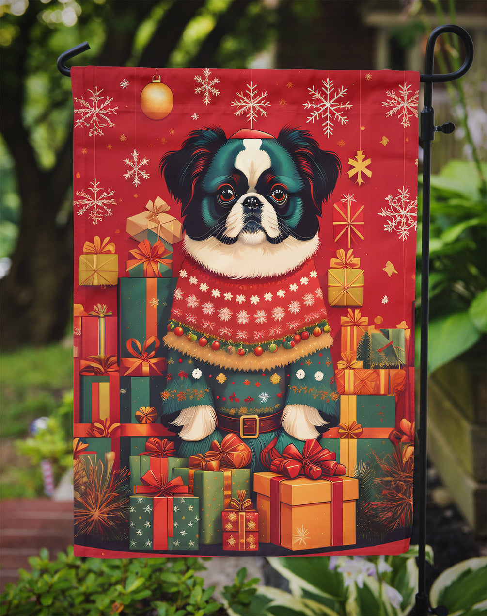 Japanese Chin Holiday Christmas Garden Flag