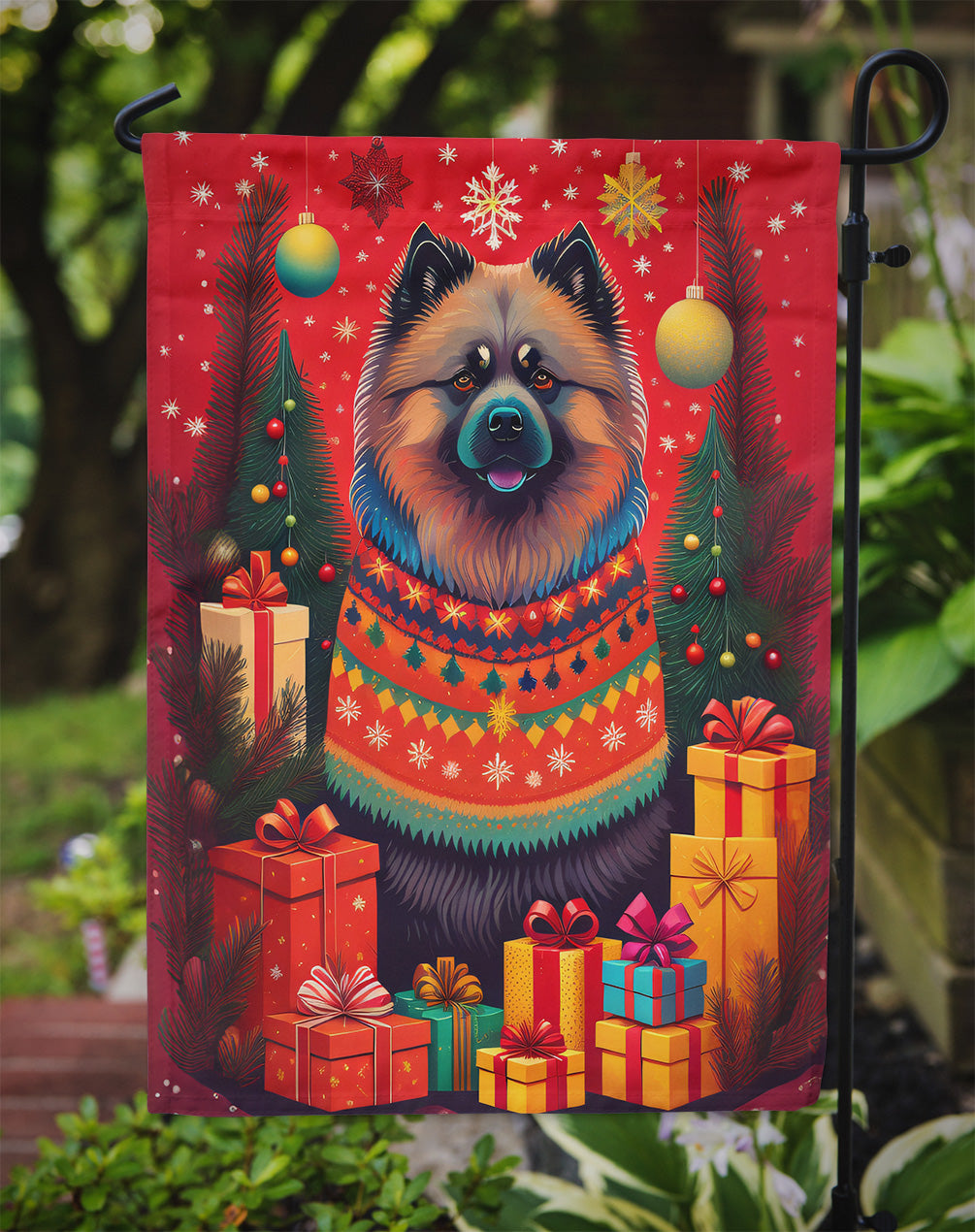 Keeshond Holiday Christmas Garden Flag