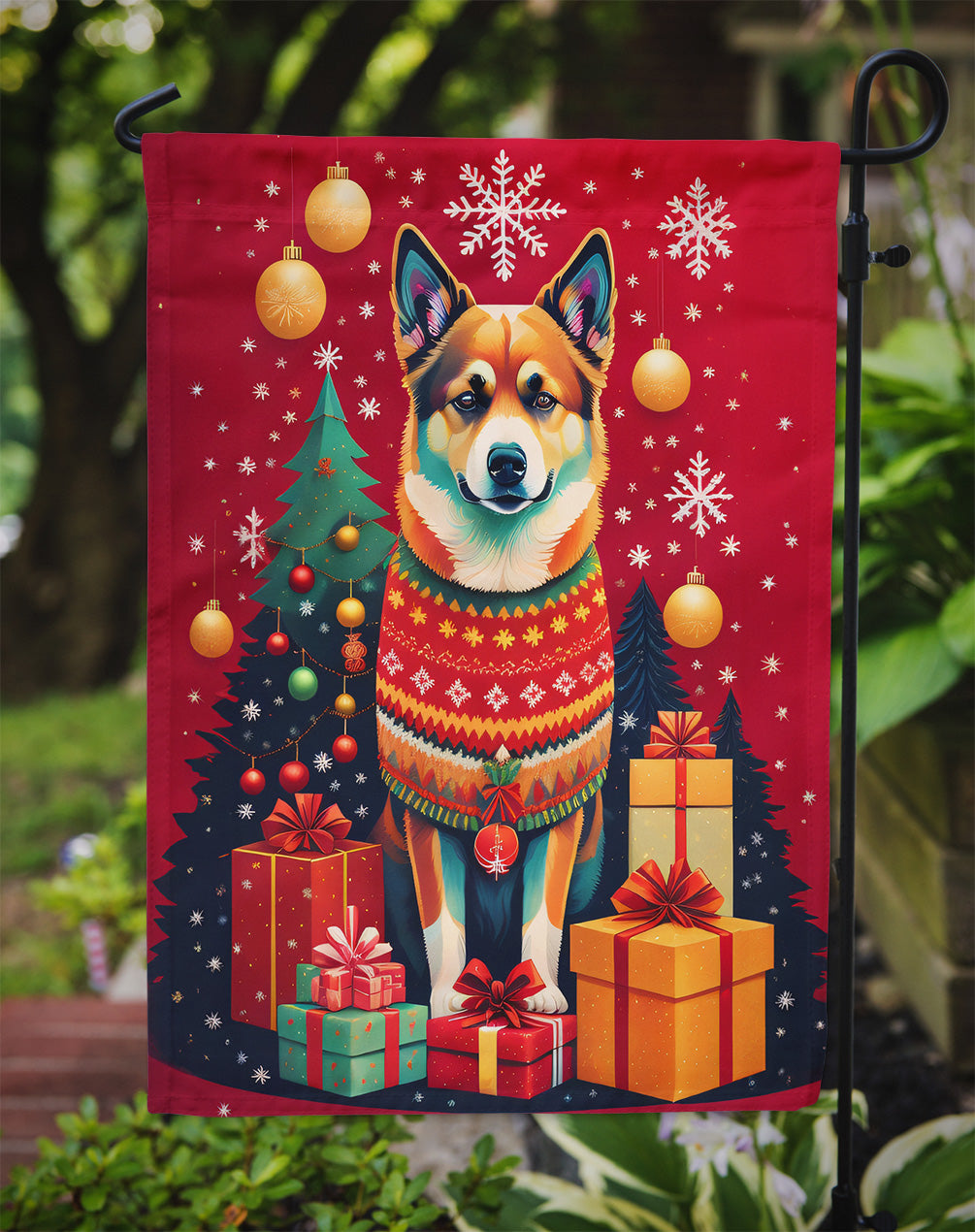 Norwegian Buhund Holiday Christmas Garden Flag