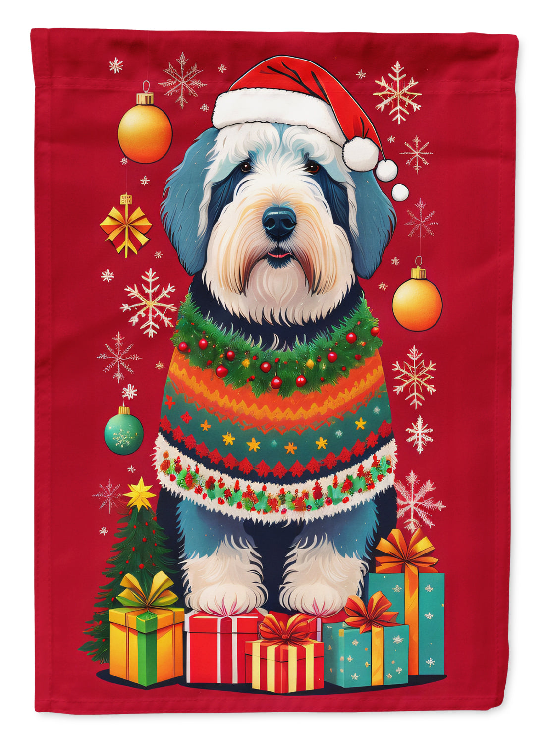 Buy this Old English Sheepdog Holiday Christmas House Flag