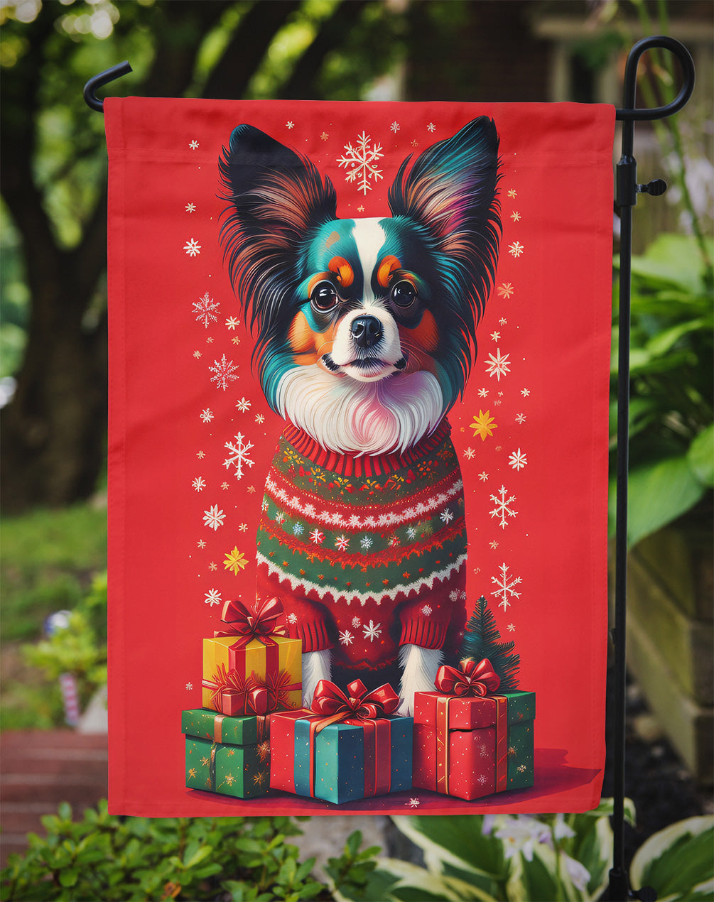 Papillon Holiday Christmas Garden Flag