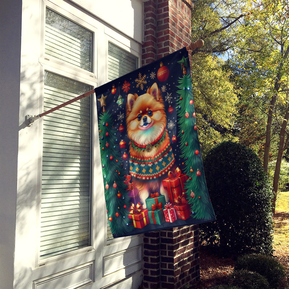 Pomeranian Holiday Christmas House Flag