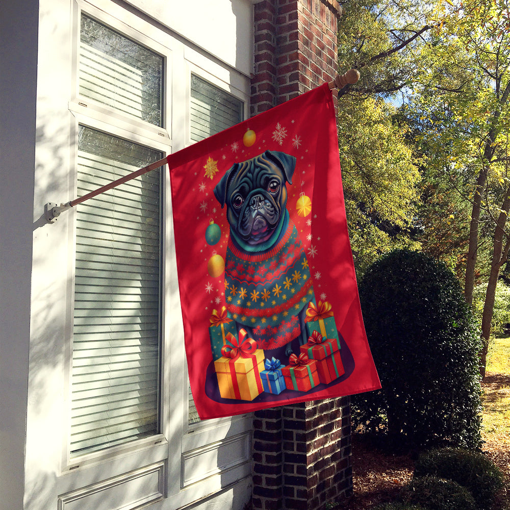 Buy this Black Pug Holiday Christmas House Flag