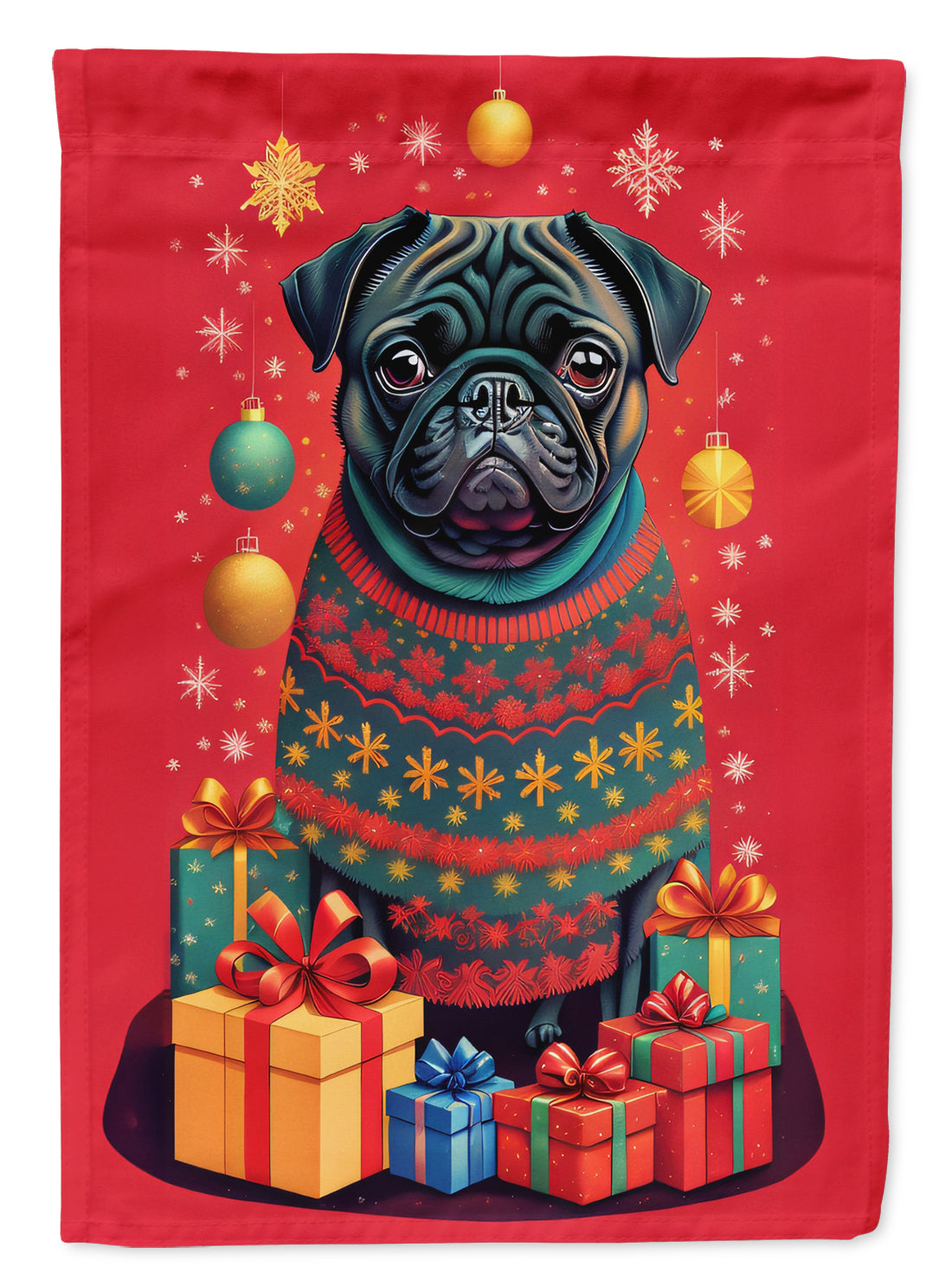 Buy this Black Pug Holiday Christmas Garden Flag