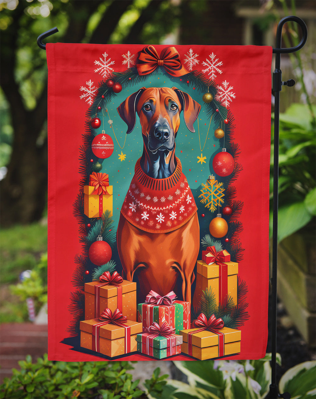 Rhodesian Ridgeback Holiday Christmas Garden Flag