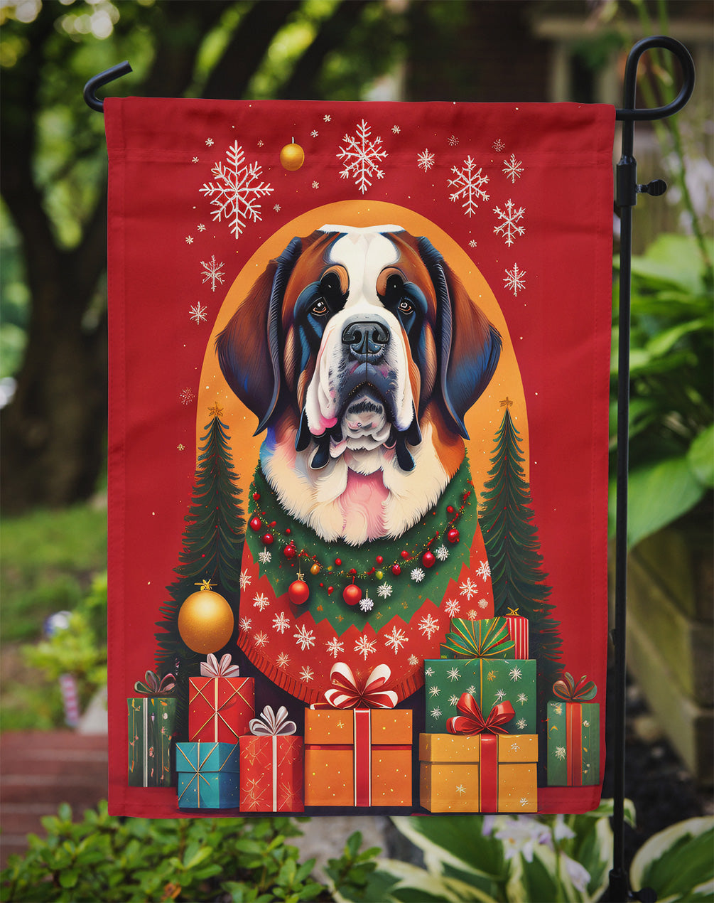 Saint Bernard Holiday Christmas Garden Flag