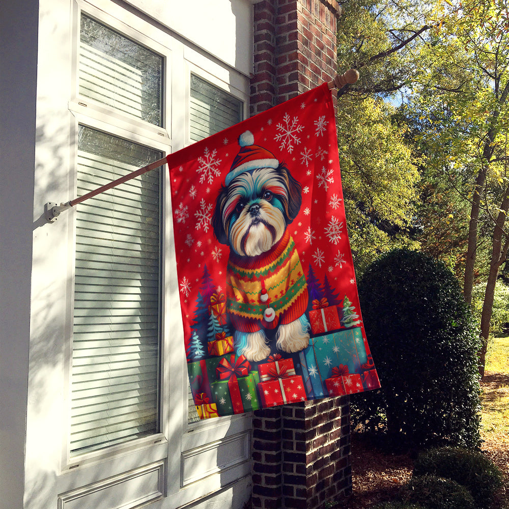 Shih Tzu Holiday Christmas House Flag