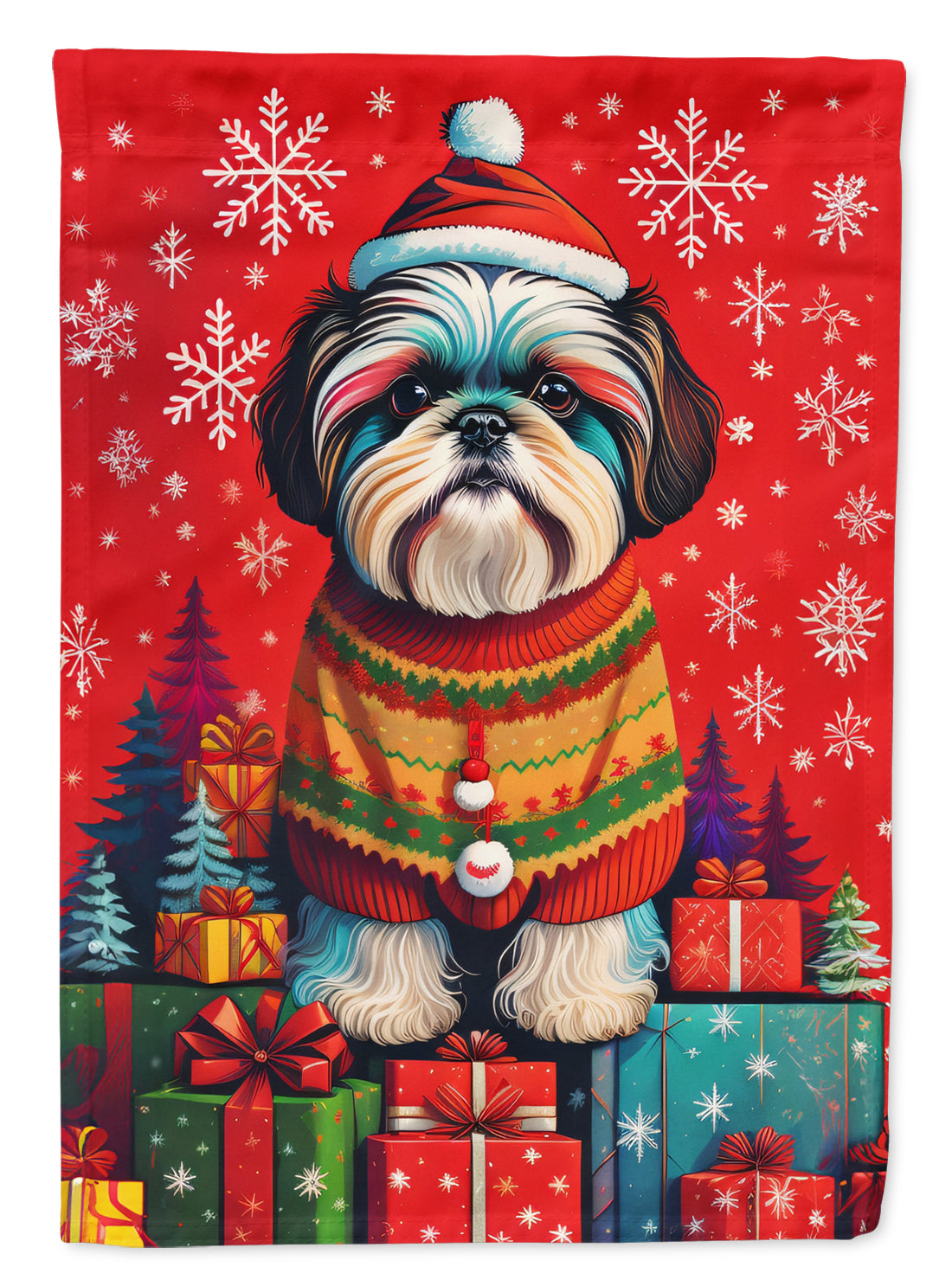 Buy this Shih Tzu Holiday Christmas House Flag