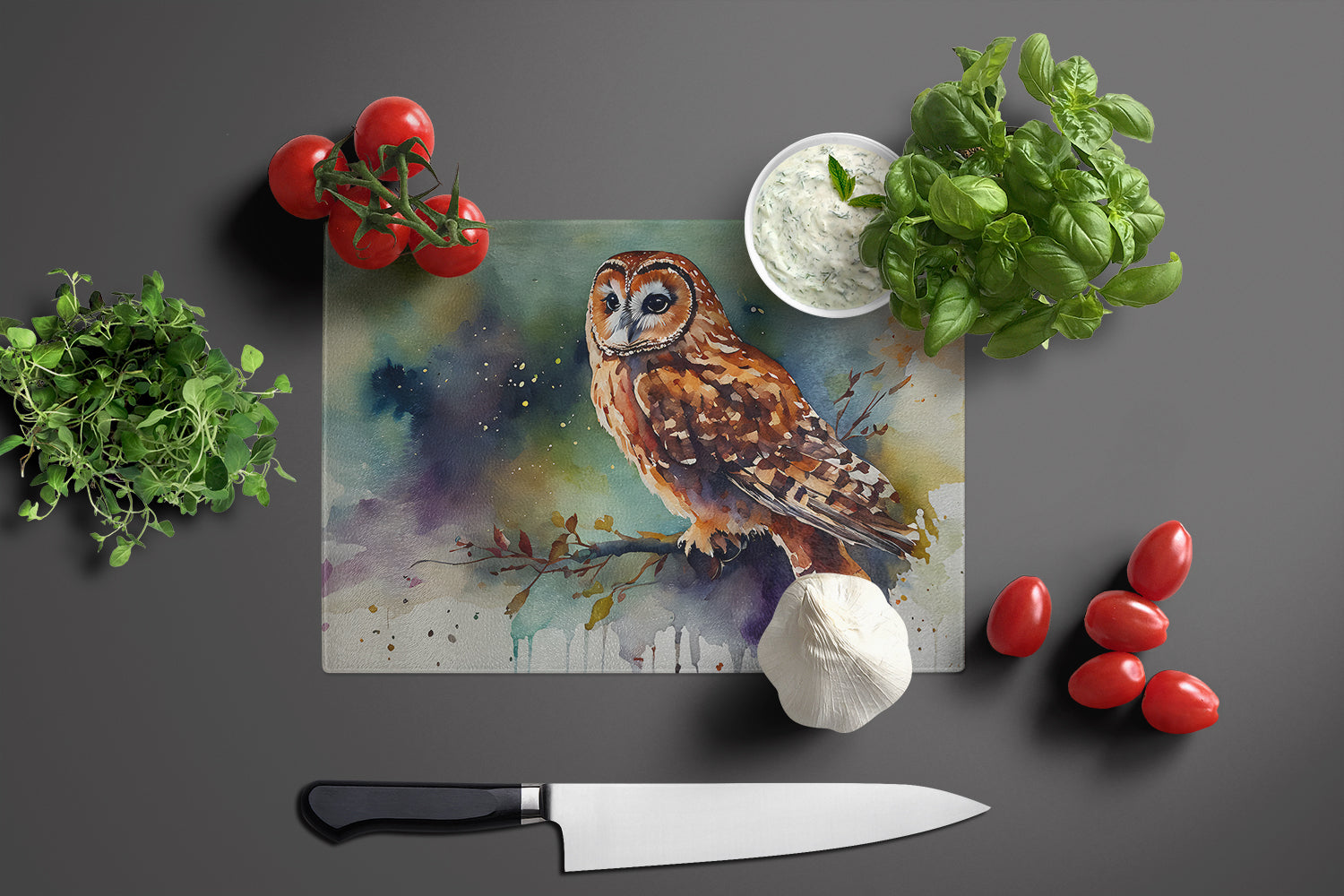 Tawny Owl Glass Cutting Board