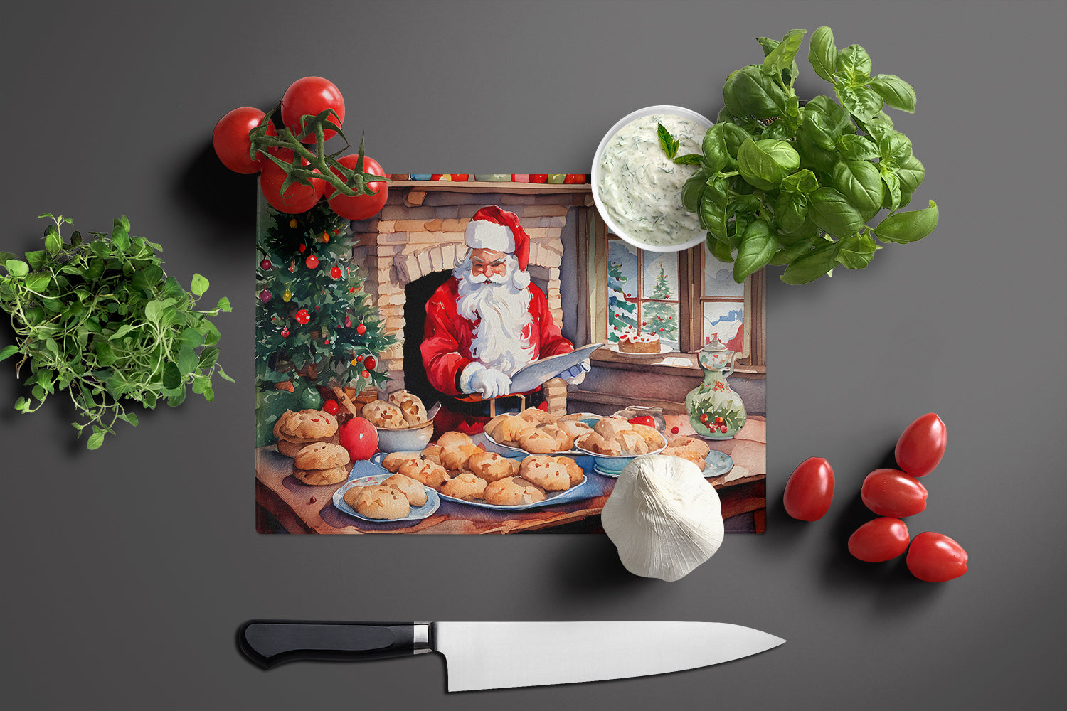 Cookies with Santa Claus Glass Cutting Board Large