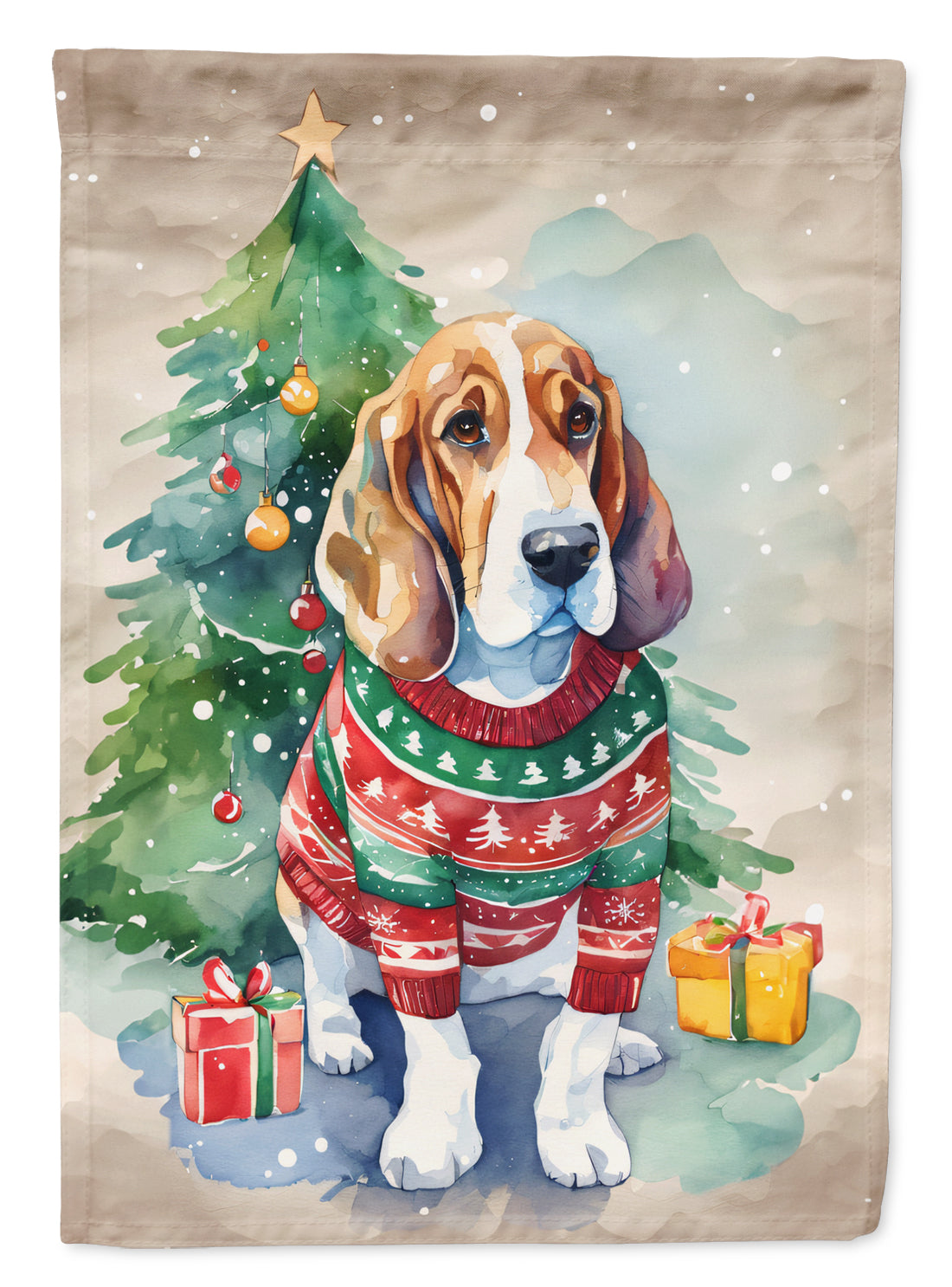 Buy this Basset Hound Christmas House Flag