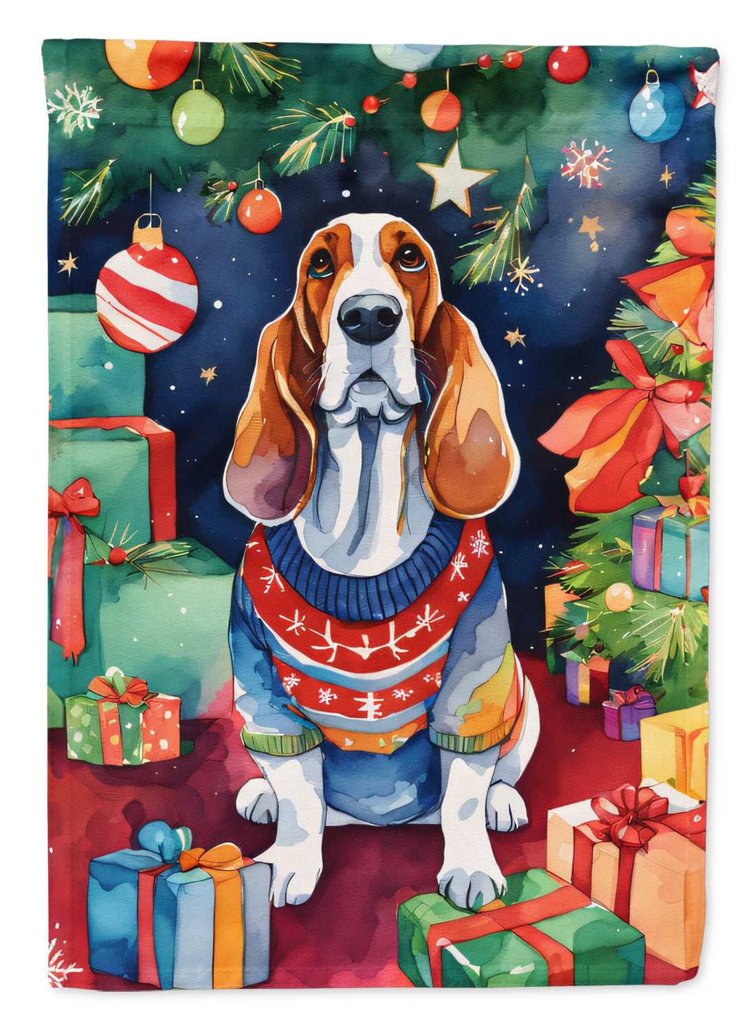 Buy this Basset Hound Christmas House Flag