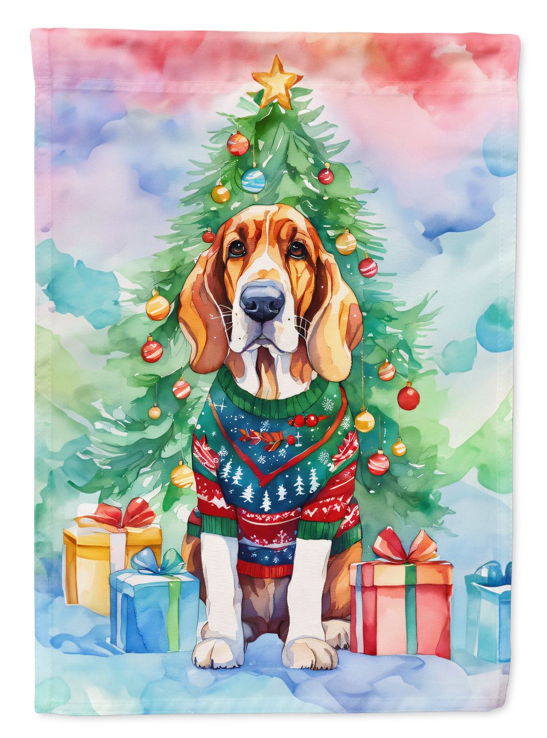 Buy this Basset Hound Christmas House Flag