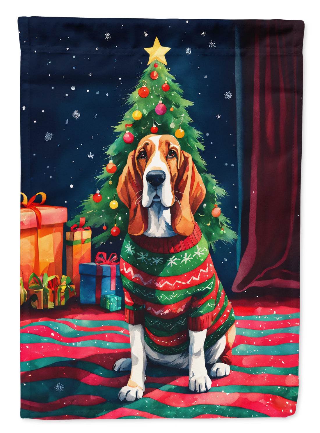 Buy this Basset Hound Christmas House Flag