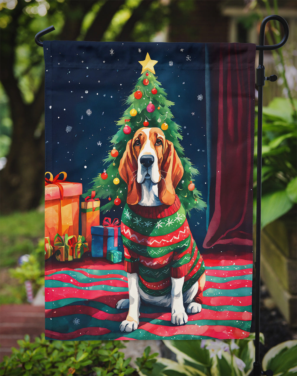 Basset Hound Christmas Garden Flag