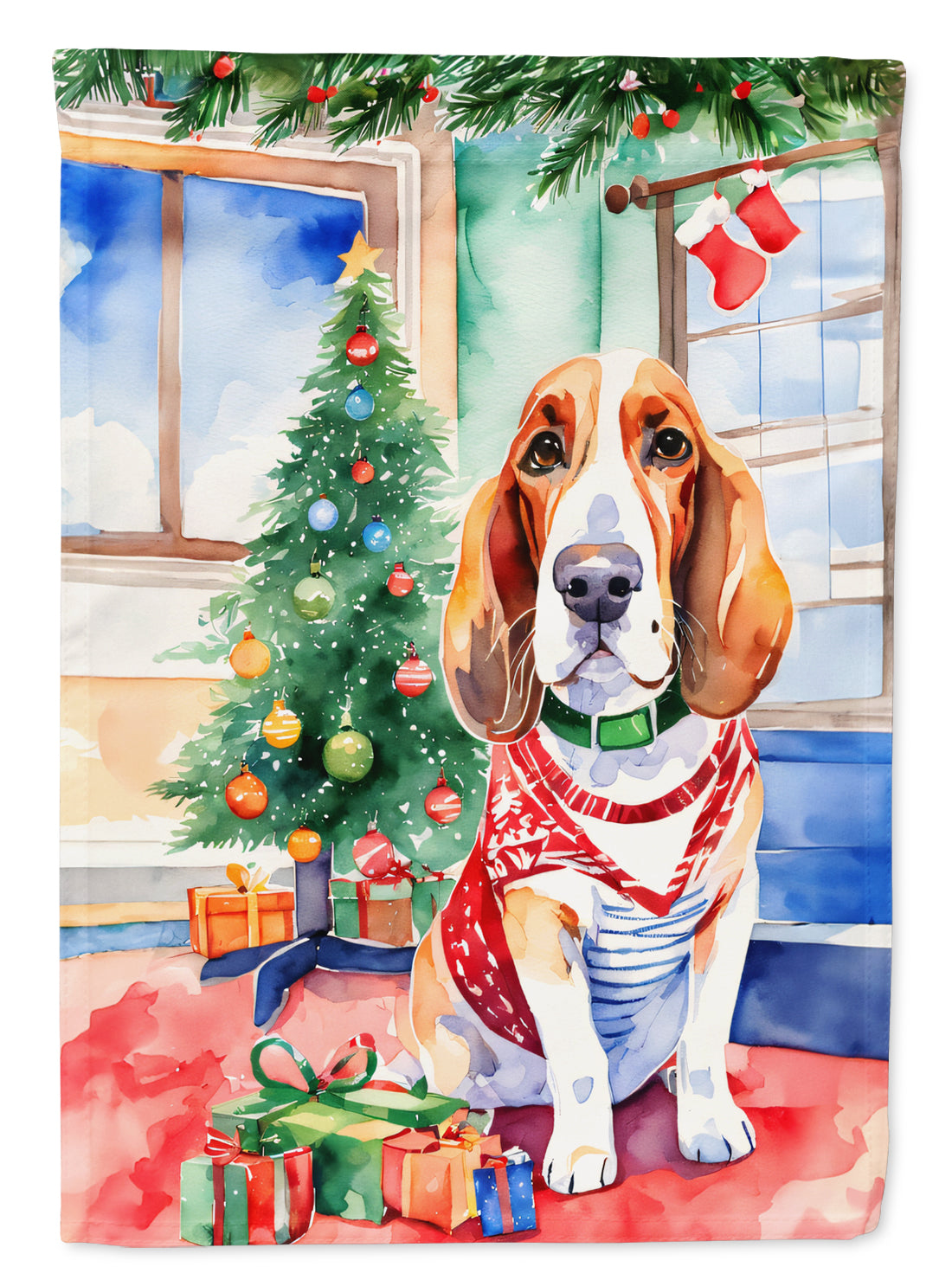 Buy this Basset Hound Christmas House Flag