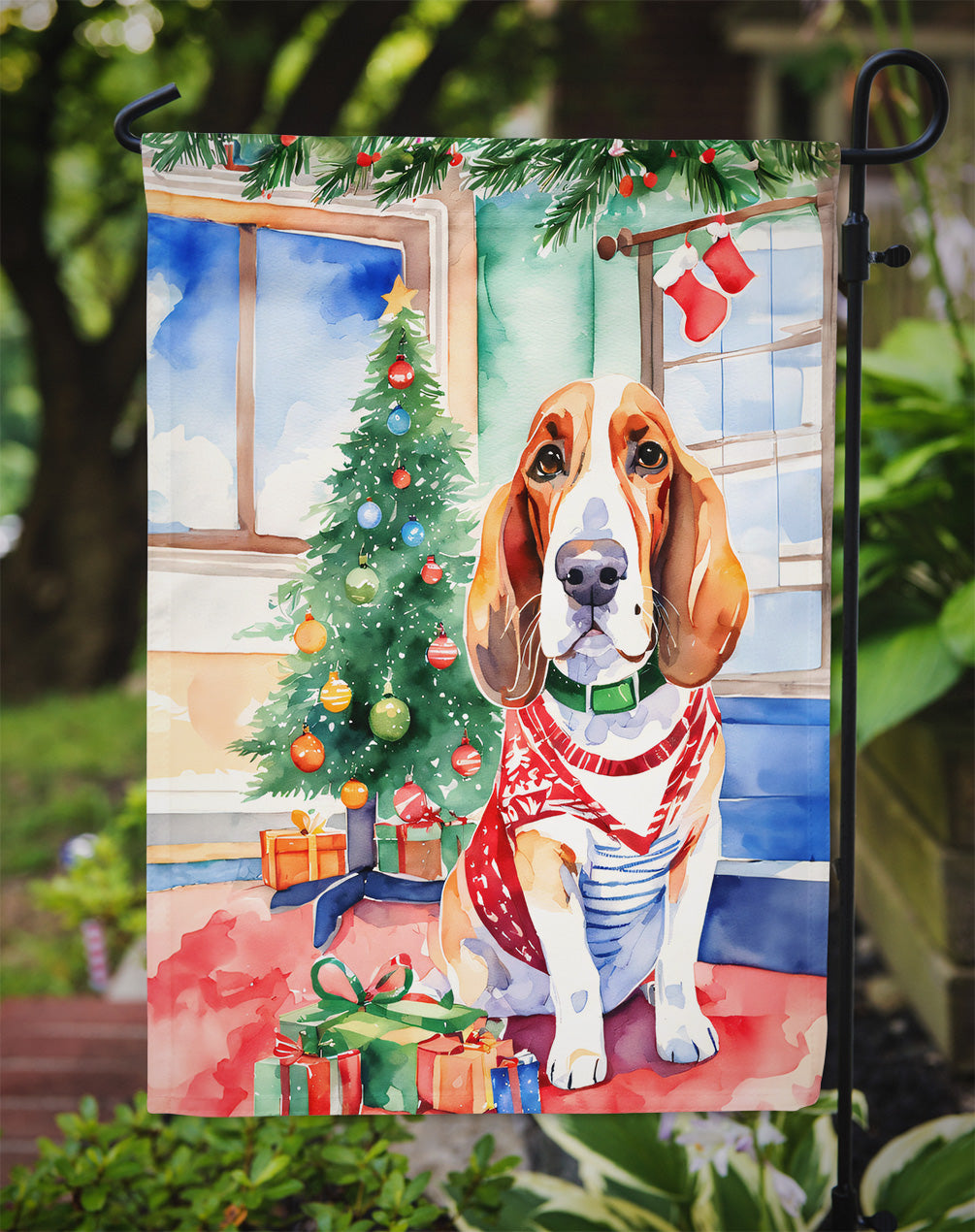 Basset Hound Christmas Garden Flag