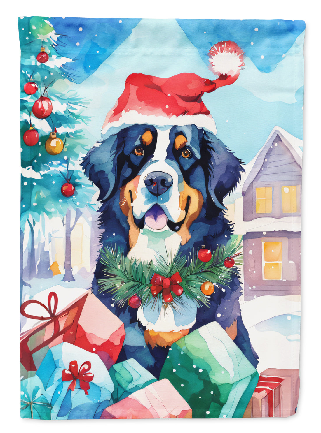 Buy this Bernese Mountain Dog Christmas House Flag