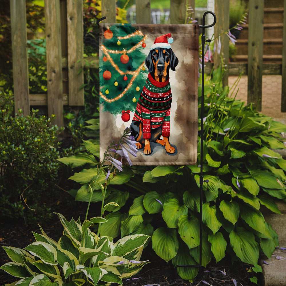 Buy this Black and Tan Coonhound Christmas Garden Flag