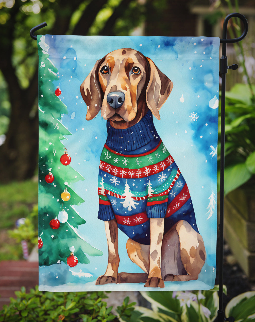 Coonhound Christmas Garden Flag