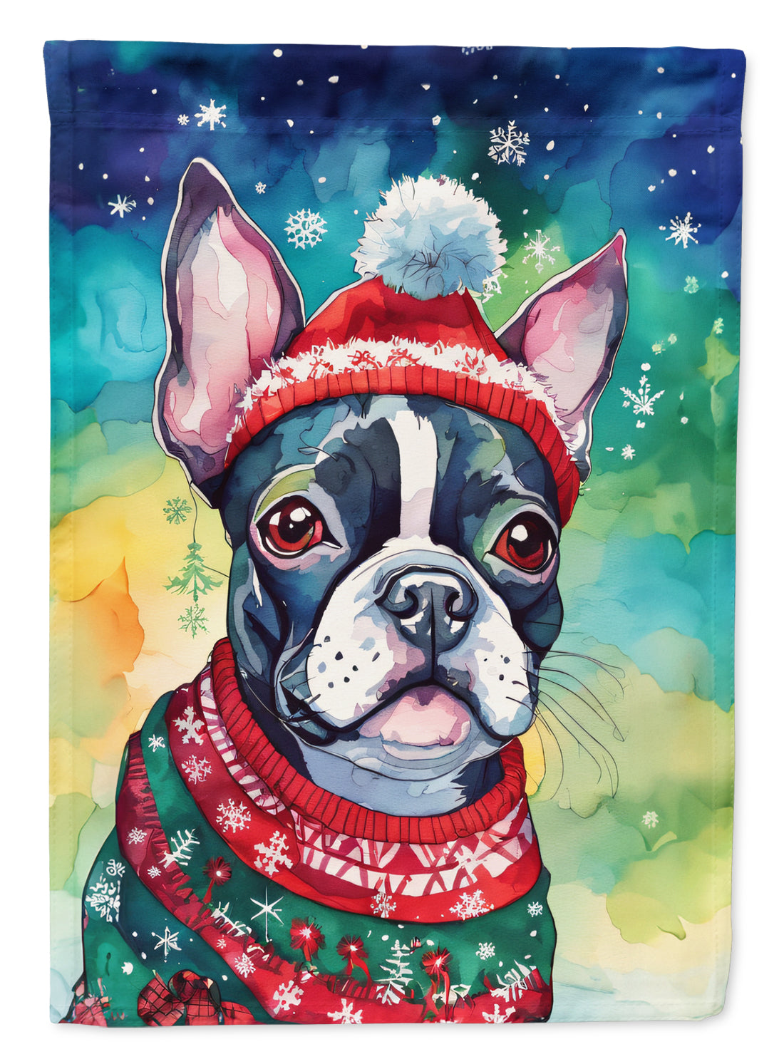 Buy this Boston Terrier Christmas House Flag