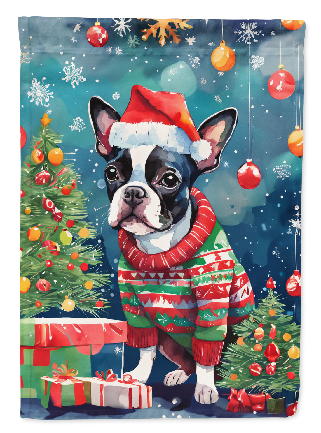 Buy this Boston Terrier Christmas House Flag