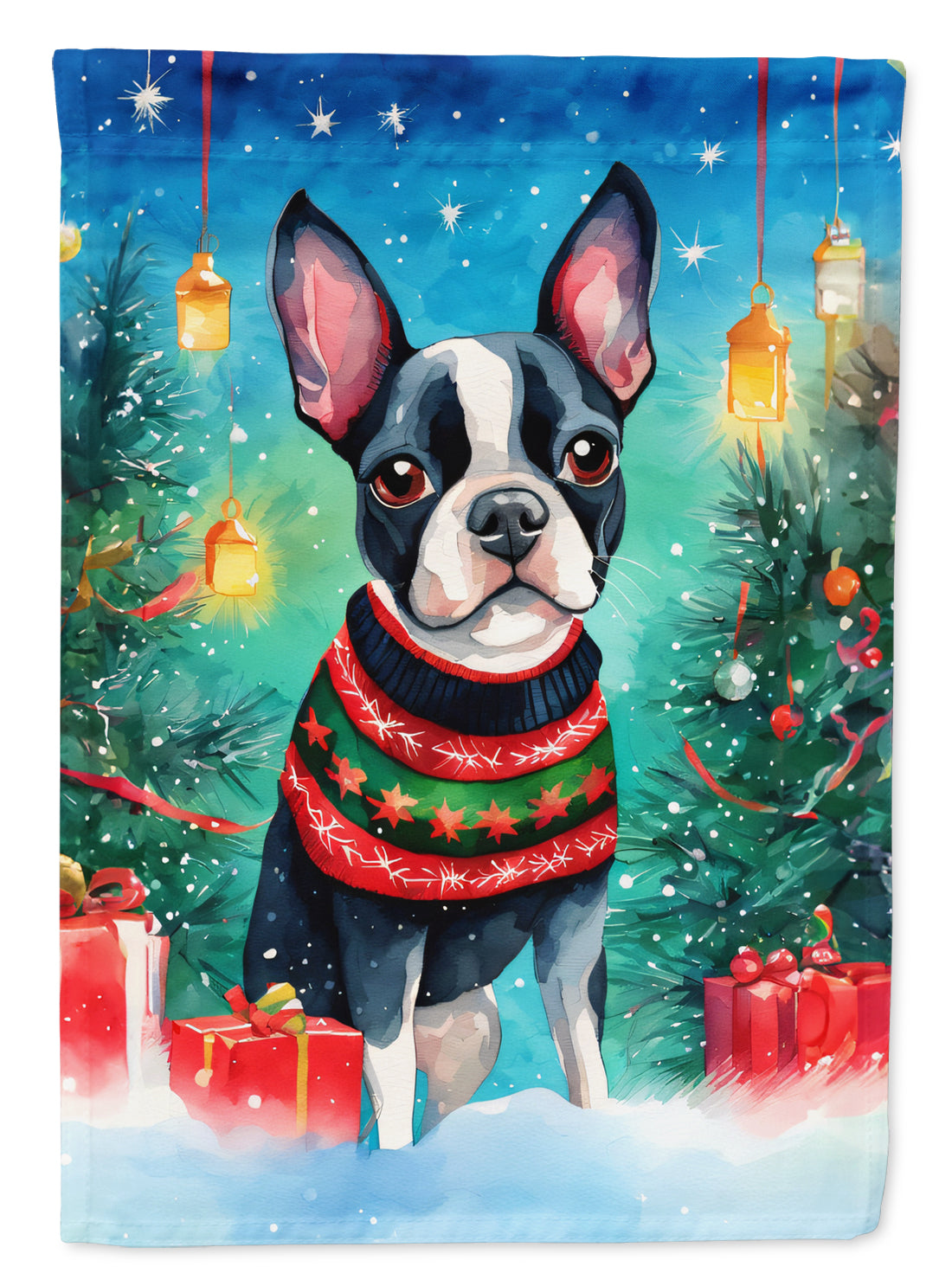 Buy this Boston Terrier Christmas House Flag