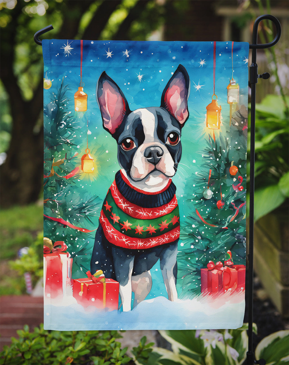 Boston Terrier Christmas Garden Flag