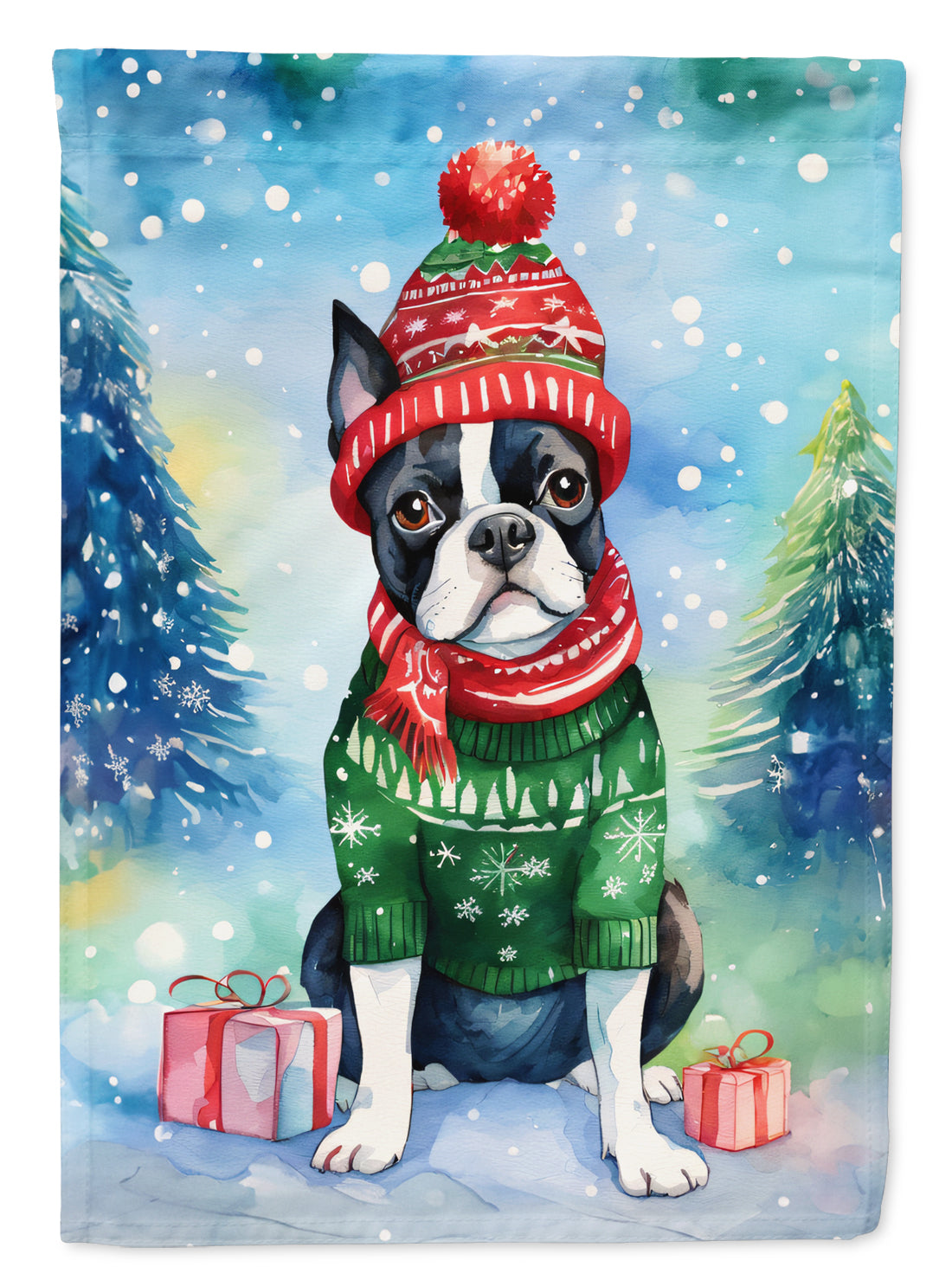 Buy this Boston Terrier Christmas House Flag