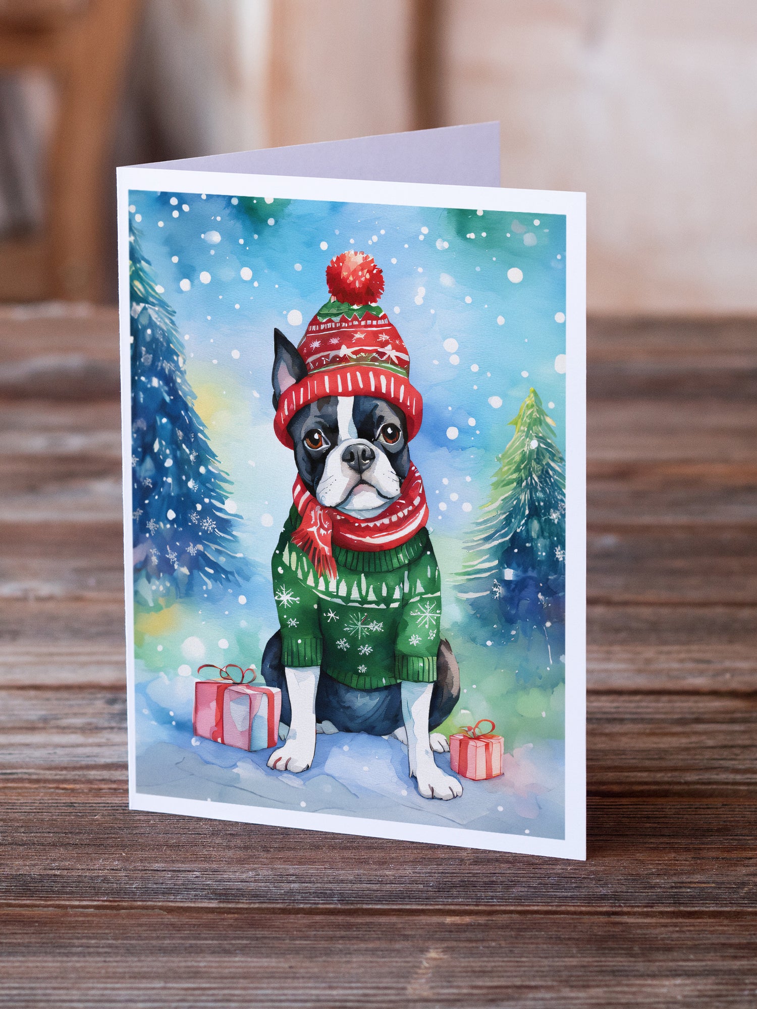 Boston Terrier Christmas Greeting Cards Pack of 8