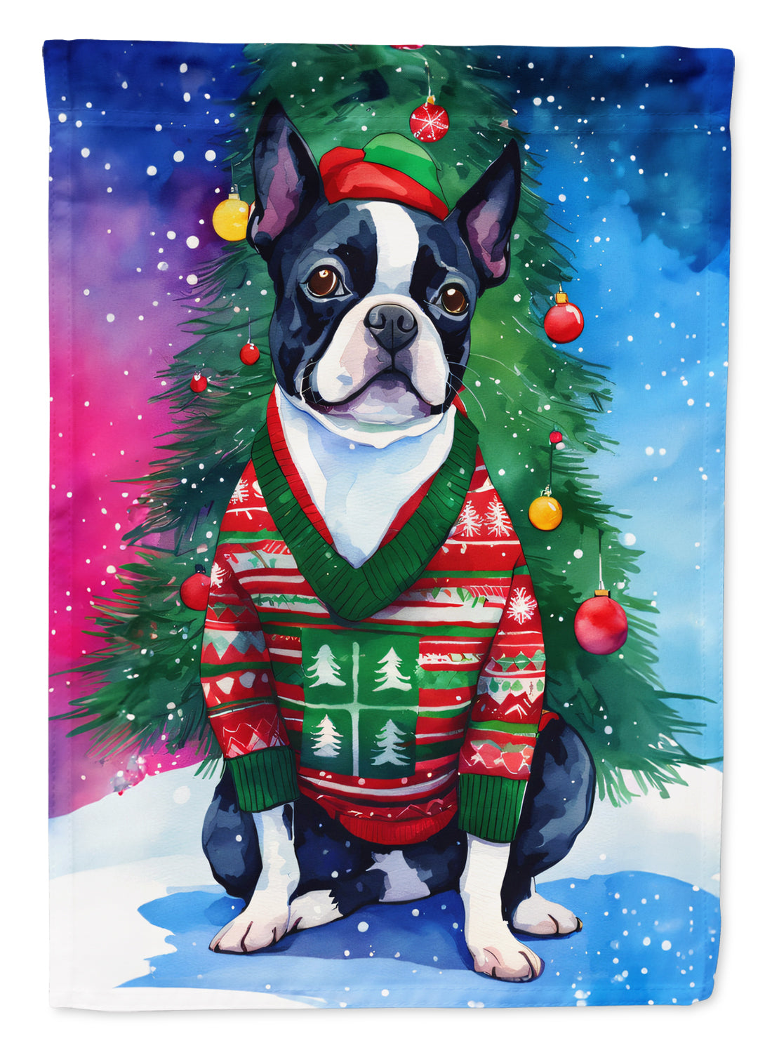 Buy this Boston Terrier Christmas House Flag