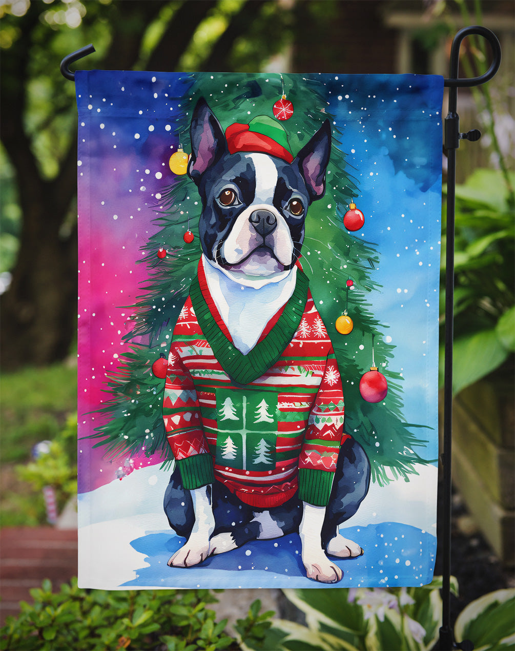 Boston Terrier Christmas Garden Flag