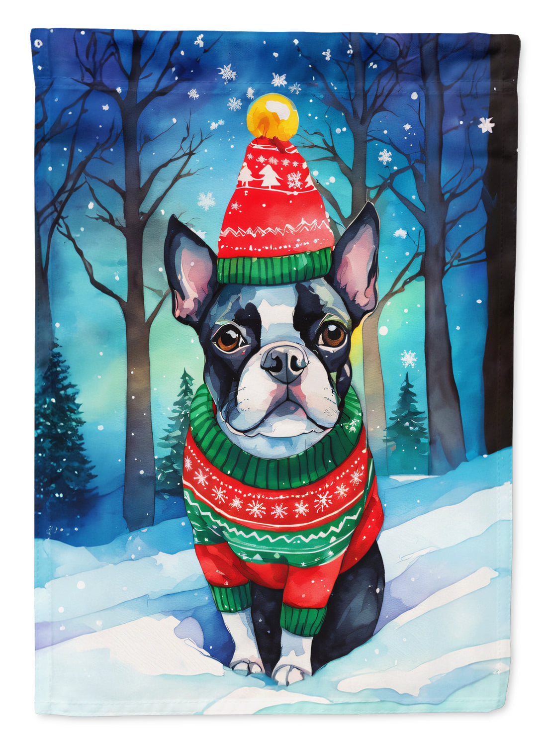 Buy this Boston Terrier Christmas House Flag