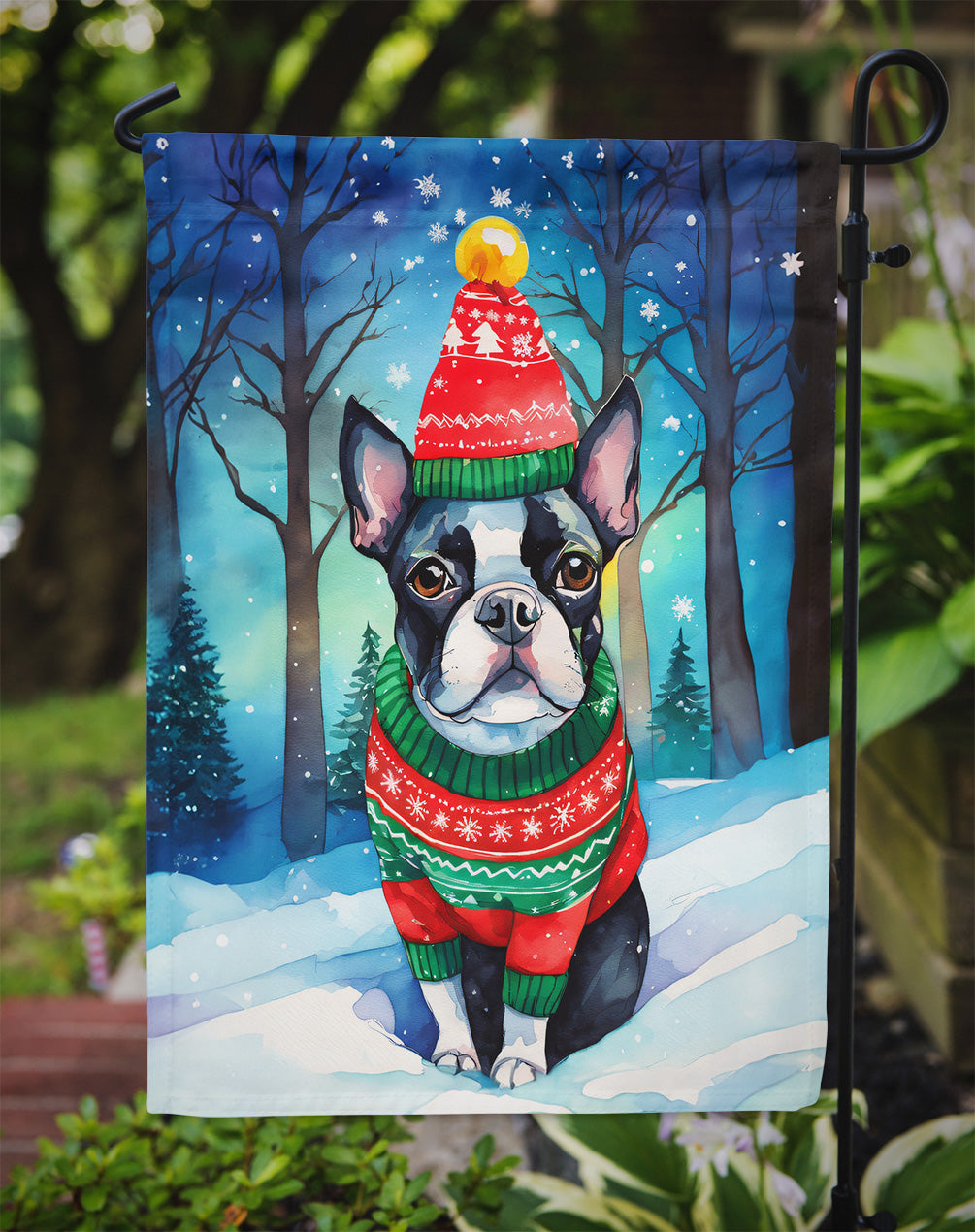 Boston Terrier Christmas Garden Flag