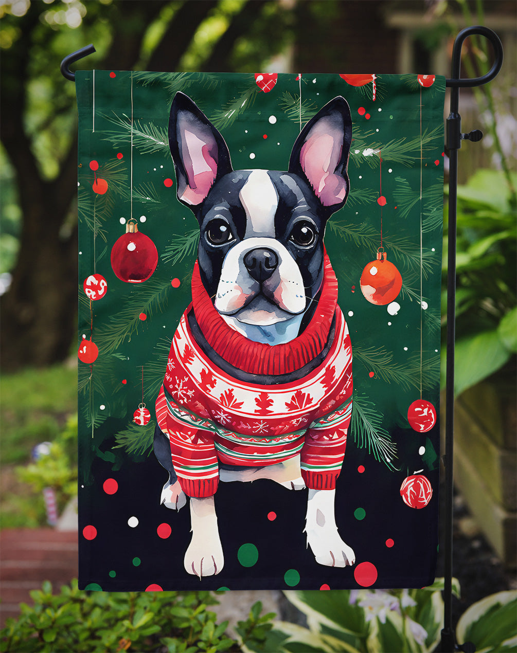 Boston Terrier Christmas Garden Flag