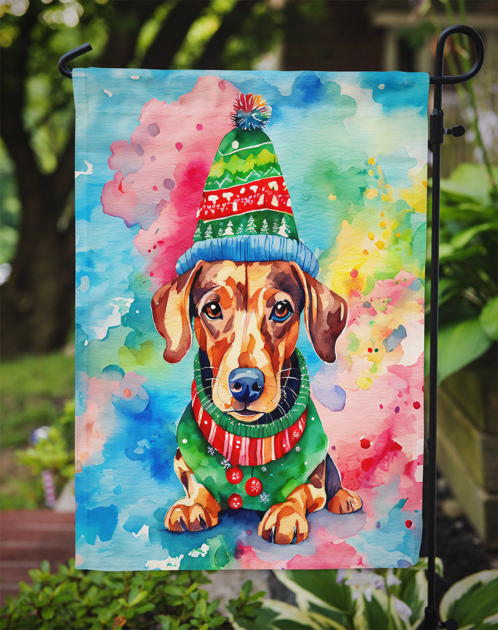 Dachshund Christmas Garden Flag