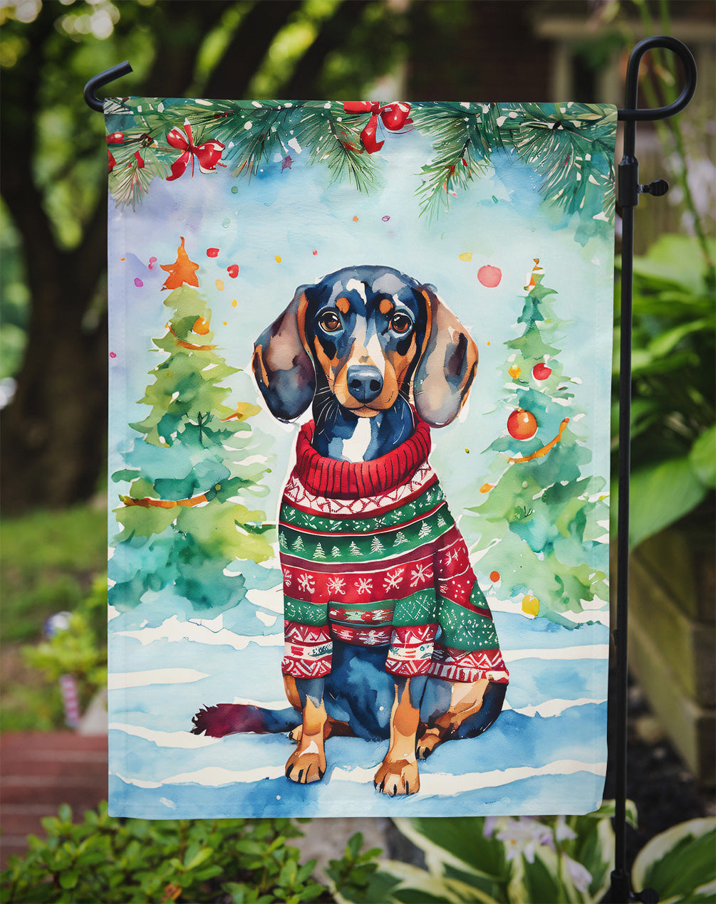 Dachshund Christmas Garden Flag