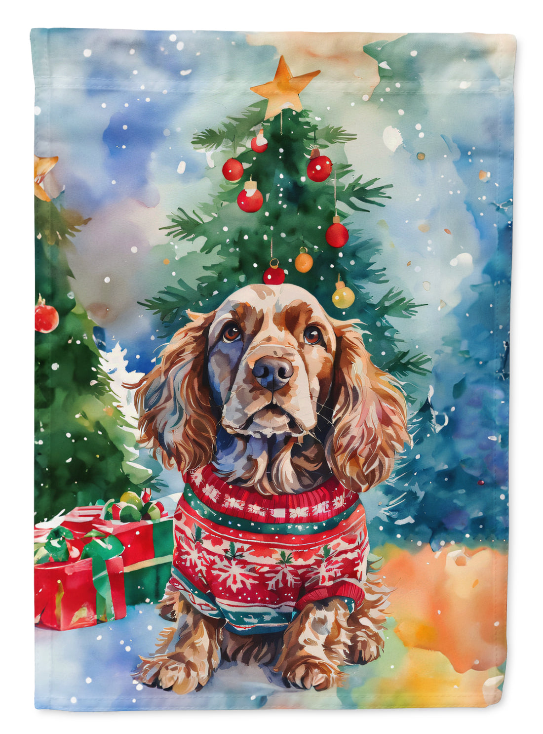 Buy this English Cocker Spaniel Christmas House Flag