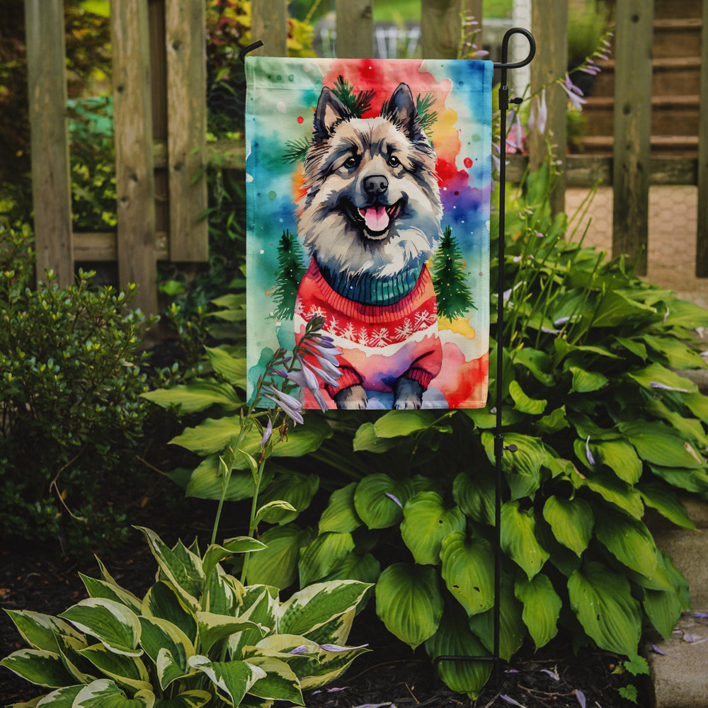 Keeshond Christmas Garden Flag