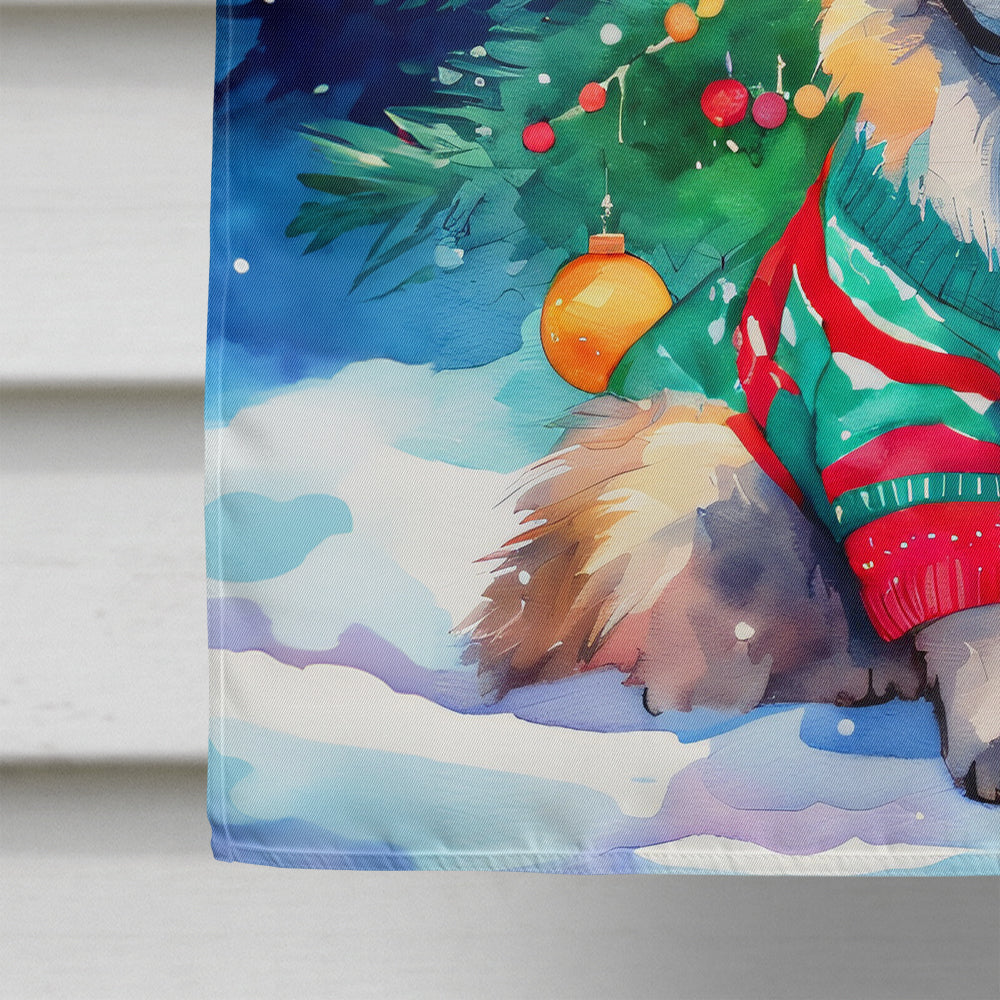 Keeshond Christmas House Flag