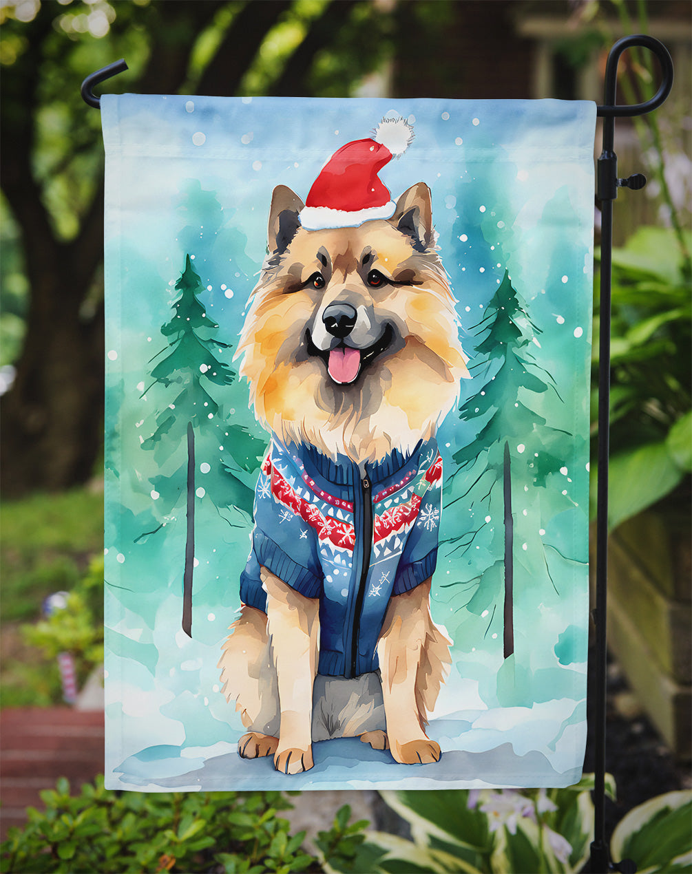 Keeshond Christmas Garden Flag